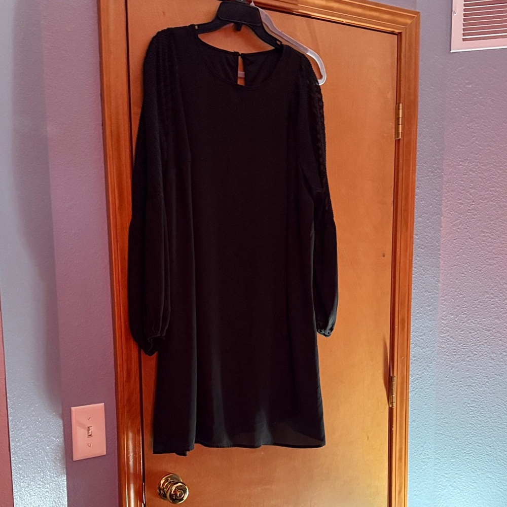 New Maurice 1 Classic Black Long Sheer Sleeve Shift Dress Plus Size 1X